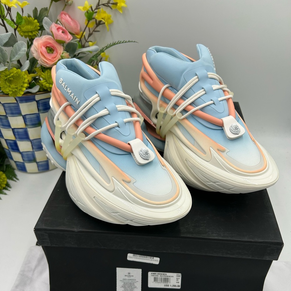 Balmain Blue and Cream Sneakers